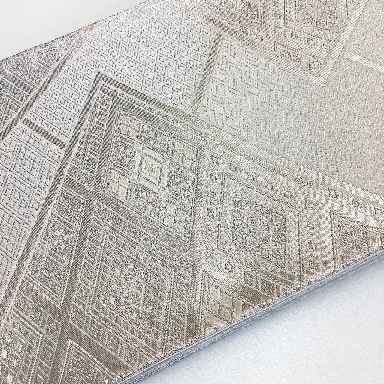 6688# Japanese Vintage Fukuro Obi Belt Kimono Fabric Silk Traditional Silver　