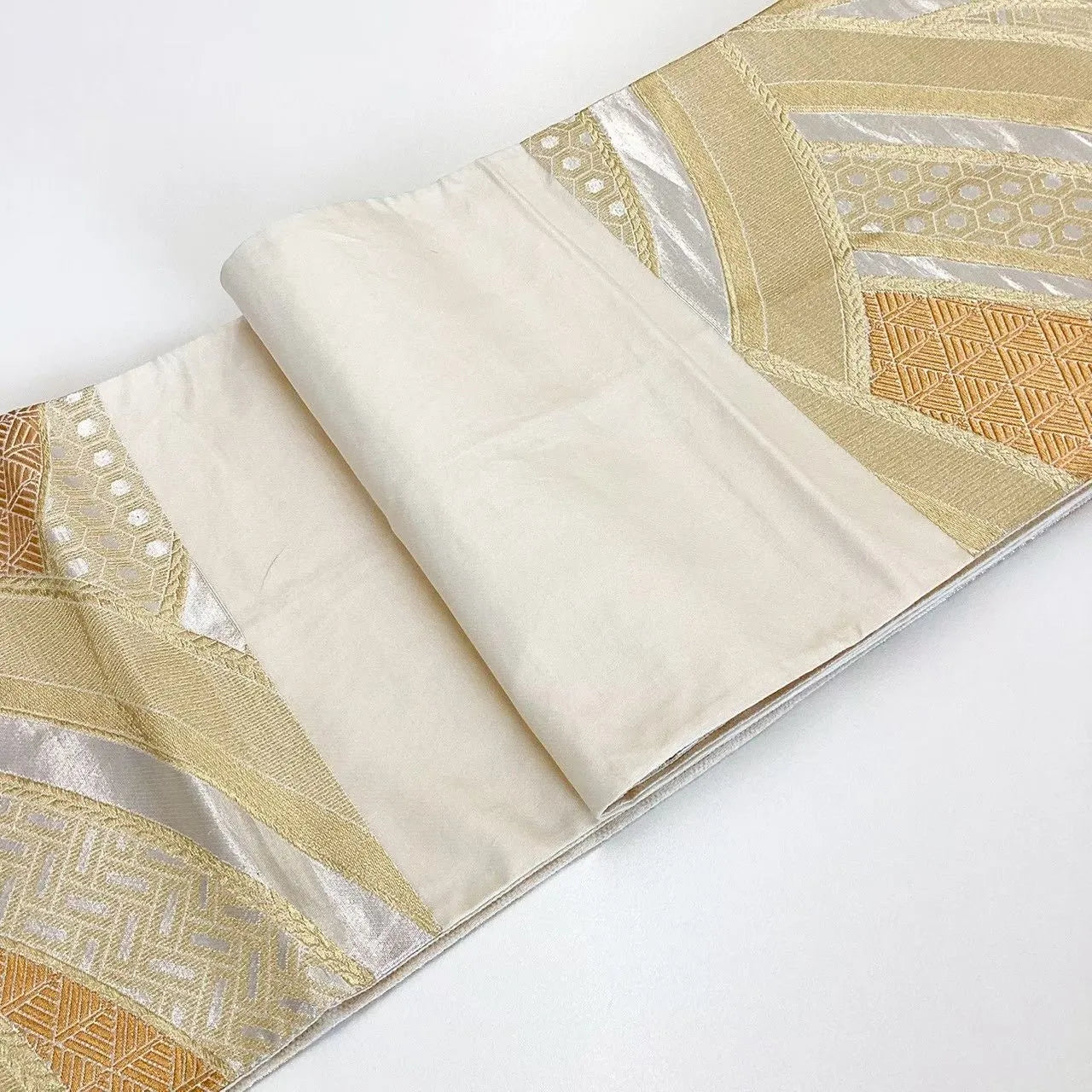 6690# Japanese Vintage Fukuro Obi Belt Kimono Fabric Silk Traditional Gold