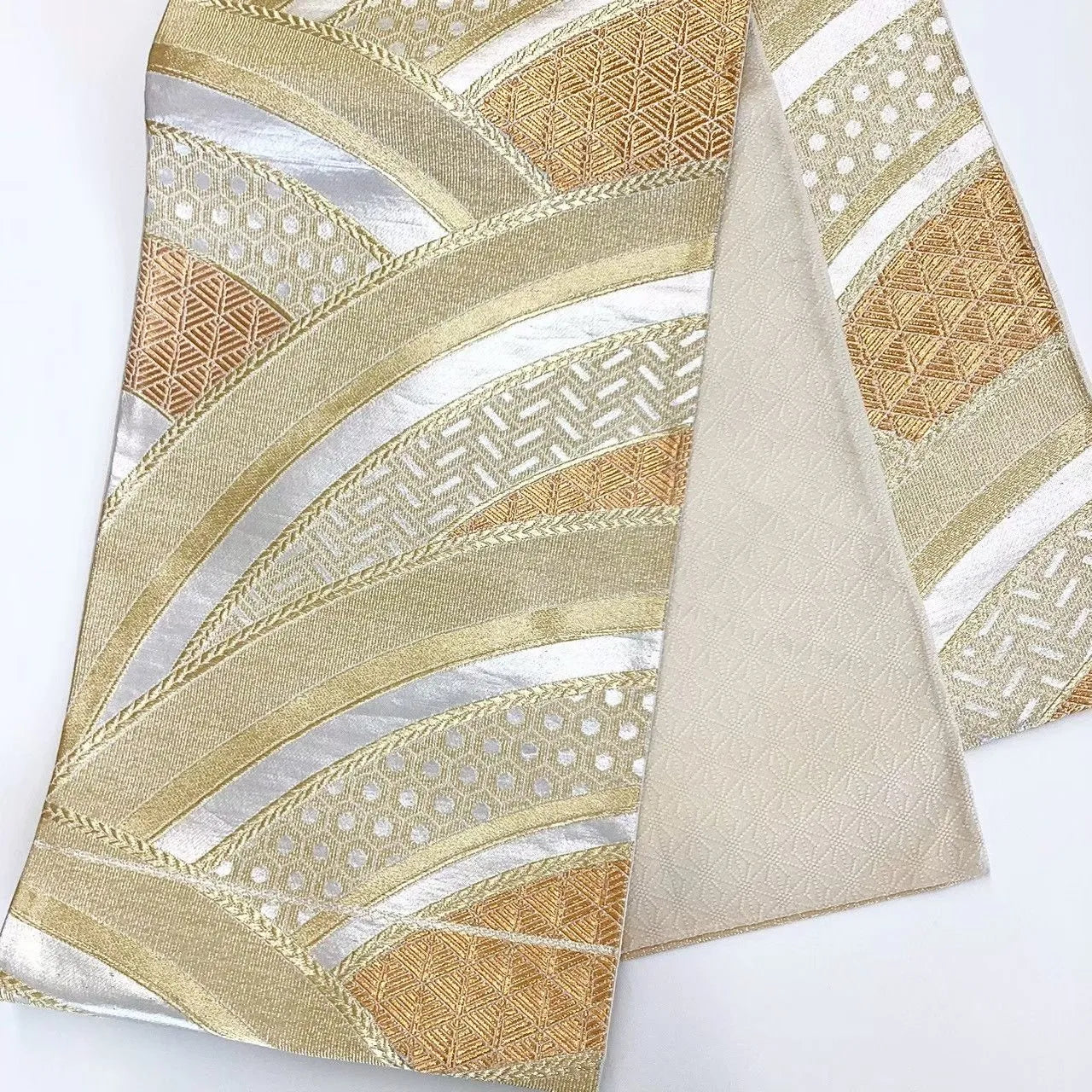 6690# Japanese Vintage Fukuro Obi Belt Kimono Fabric Silk Traditional Gold