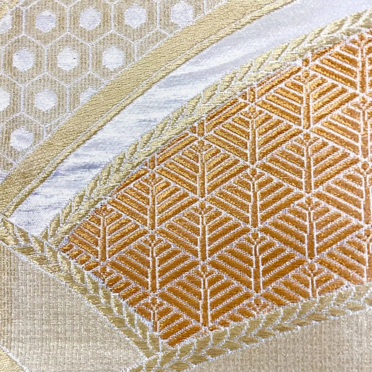 6690# Japanese Vintage Fukuro Obi Belt Kimono Fabric Silk Traditional Gold