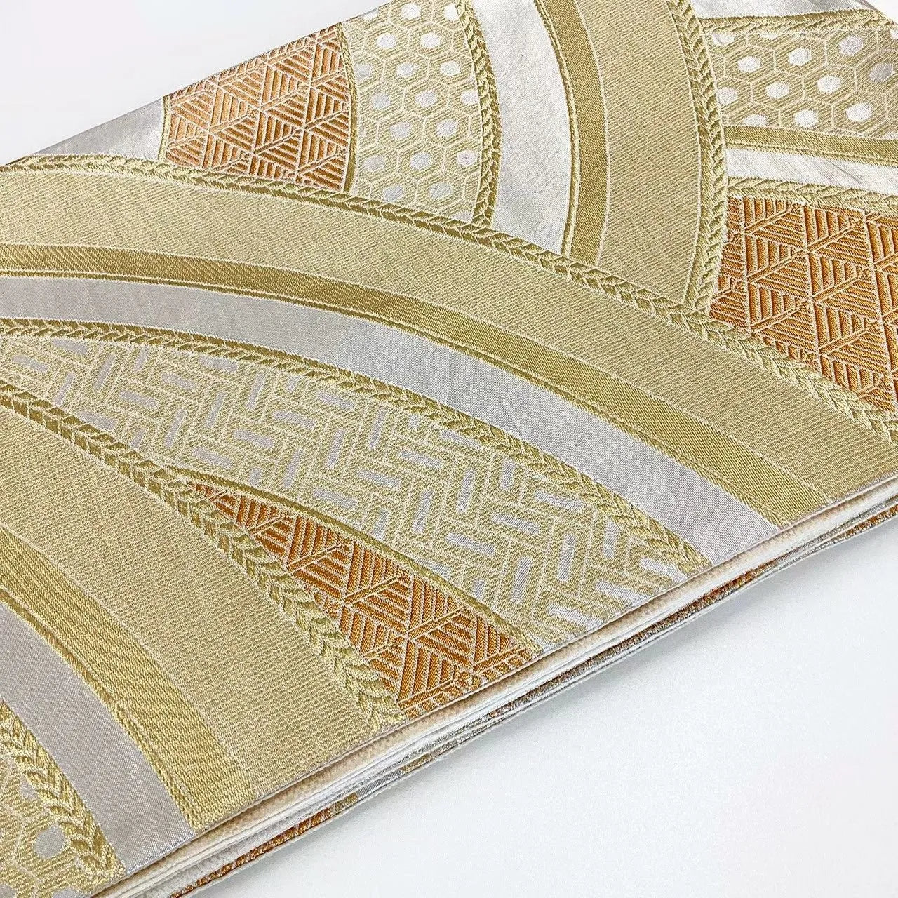 6690# Japanese Vintage Fukuro Obi Belt Kimono Fabric Silk Traditional Gold