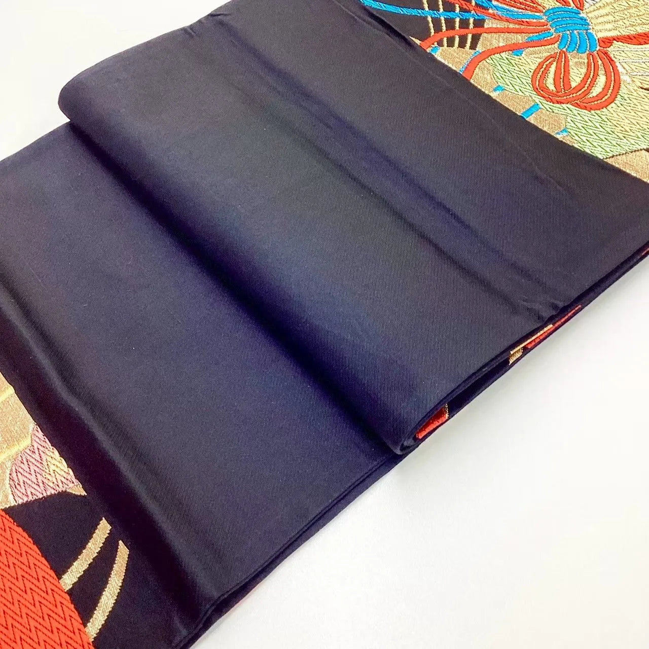 6694# Japanese Vintage Fukuro Obi Belt Kimono Fabric Silk Traditional Black