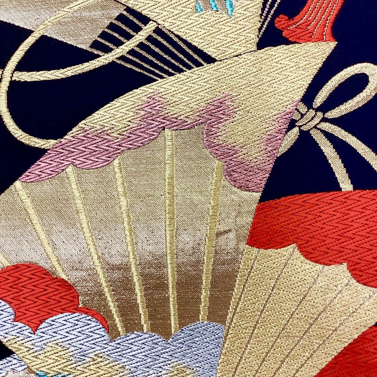 6694# Japanese Vintage Fukuro Obi Belt Kimono Fabric Silk Traditional Black