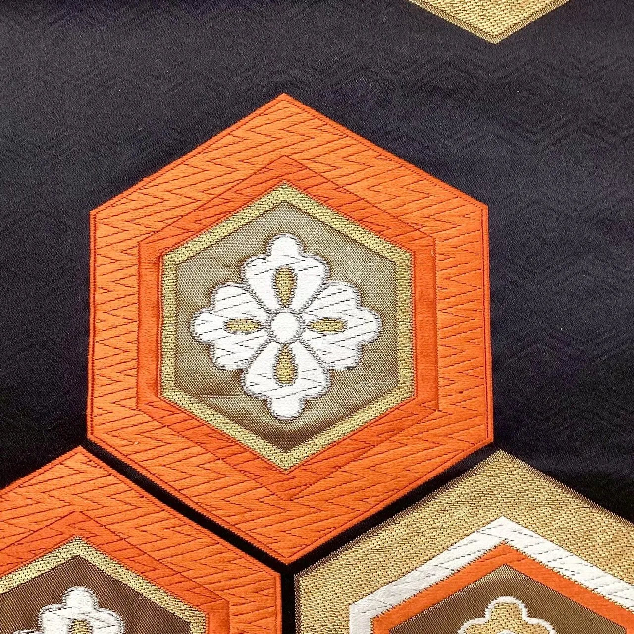 6695# Japanese Vintage Fukuro Obi Belt Kimono Fabric Silk Traditional Black