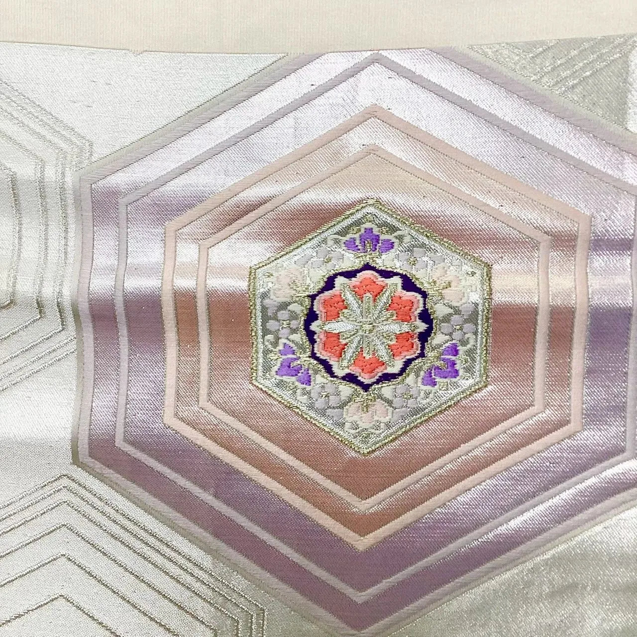 6696# Japanese Vintage Fukuro Obi Belt Kimono Fabric Silk Traditional Silver