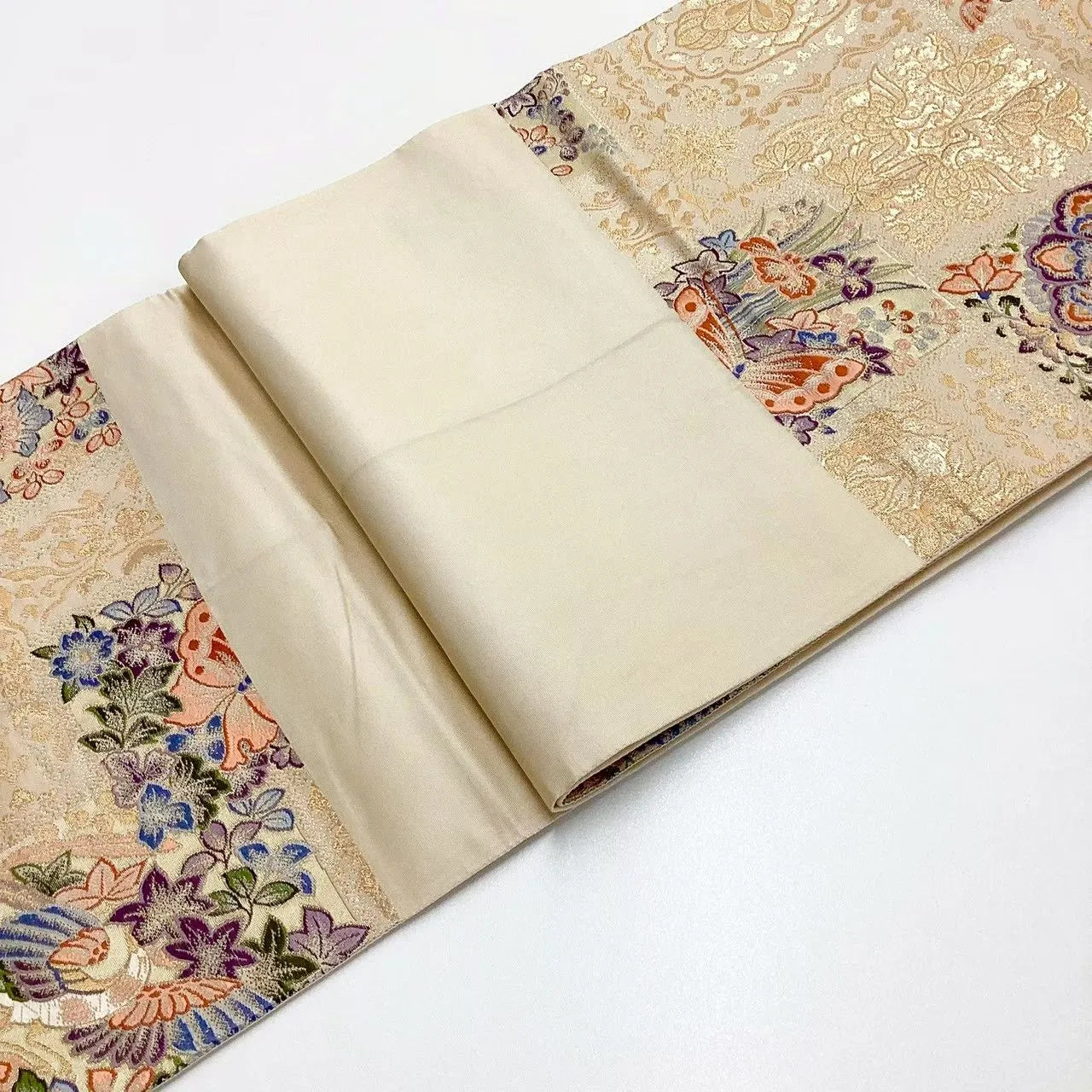 6699# Japanese Vintage Fukuro Obi Belt Kimono Fabric Silk Traditional Gold