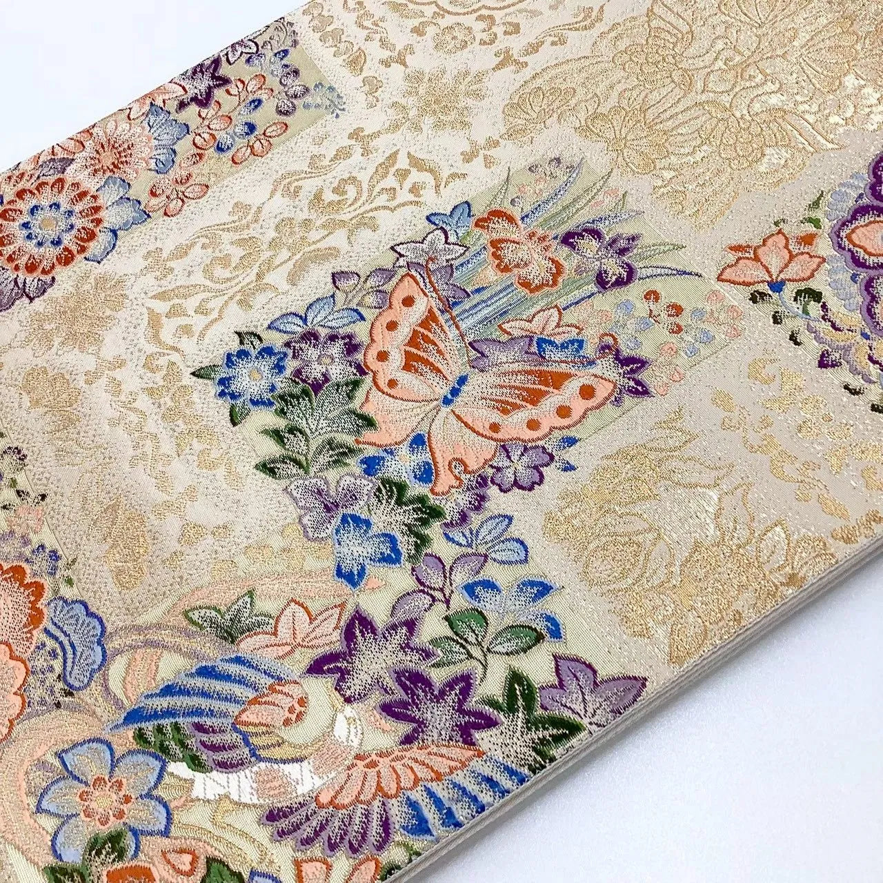 6699# Japanese Vintage Fukuro Obi Belt Kimono Fabric Silk Traditional Gold