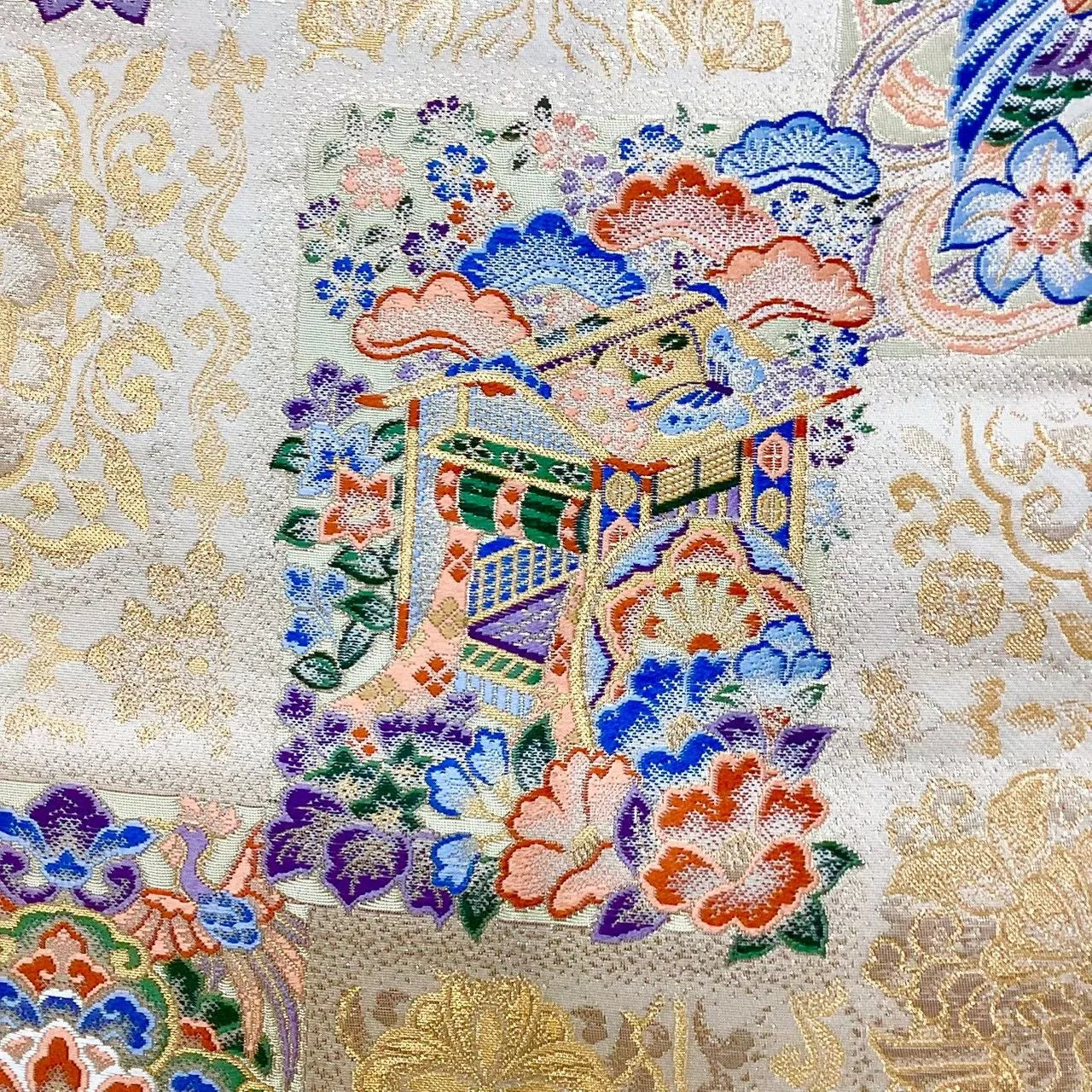 6699# Japanese Vintage Fukuro Obi Belt Kimono Fabric Silk Traditional Gold