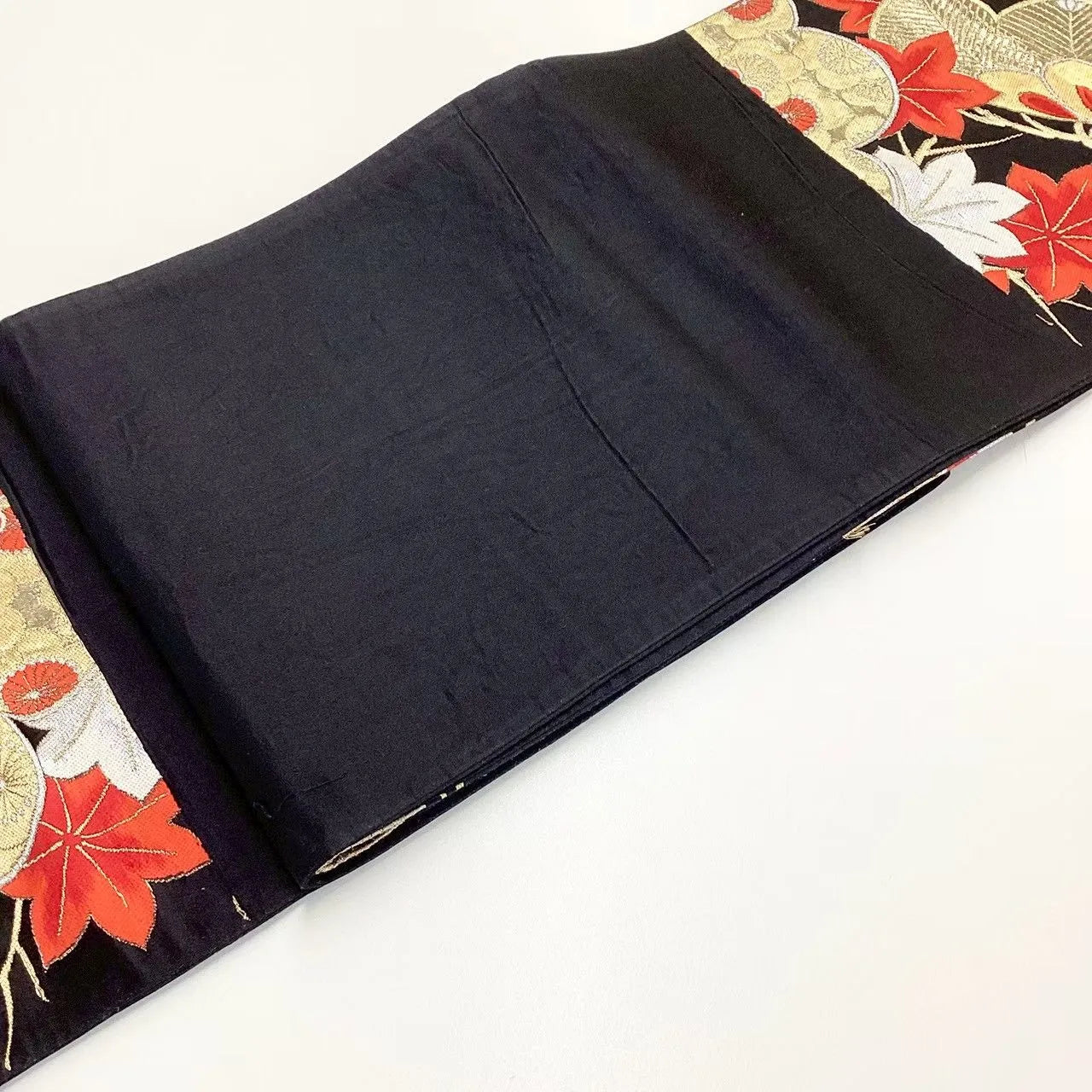 6700# Japanese Vintage Fukuro Obi Belt Kimono Fabric Silk Traditional Black