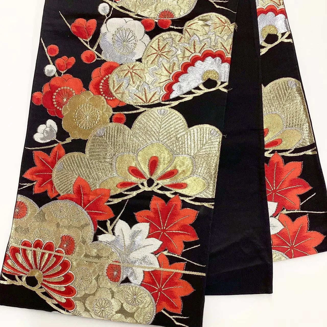 6700# Japanese Vintage Fukuro Obi Belt Kimono Fabric Silk Traditional Black