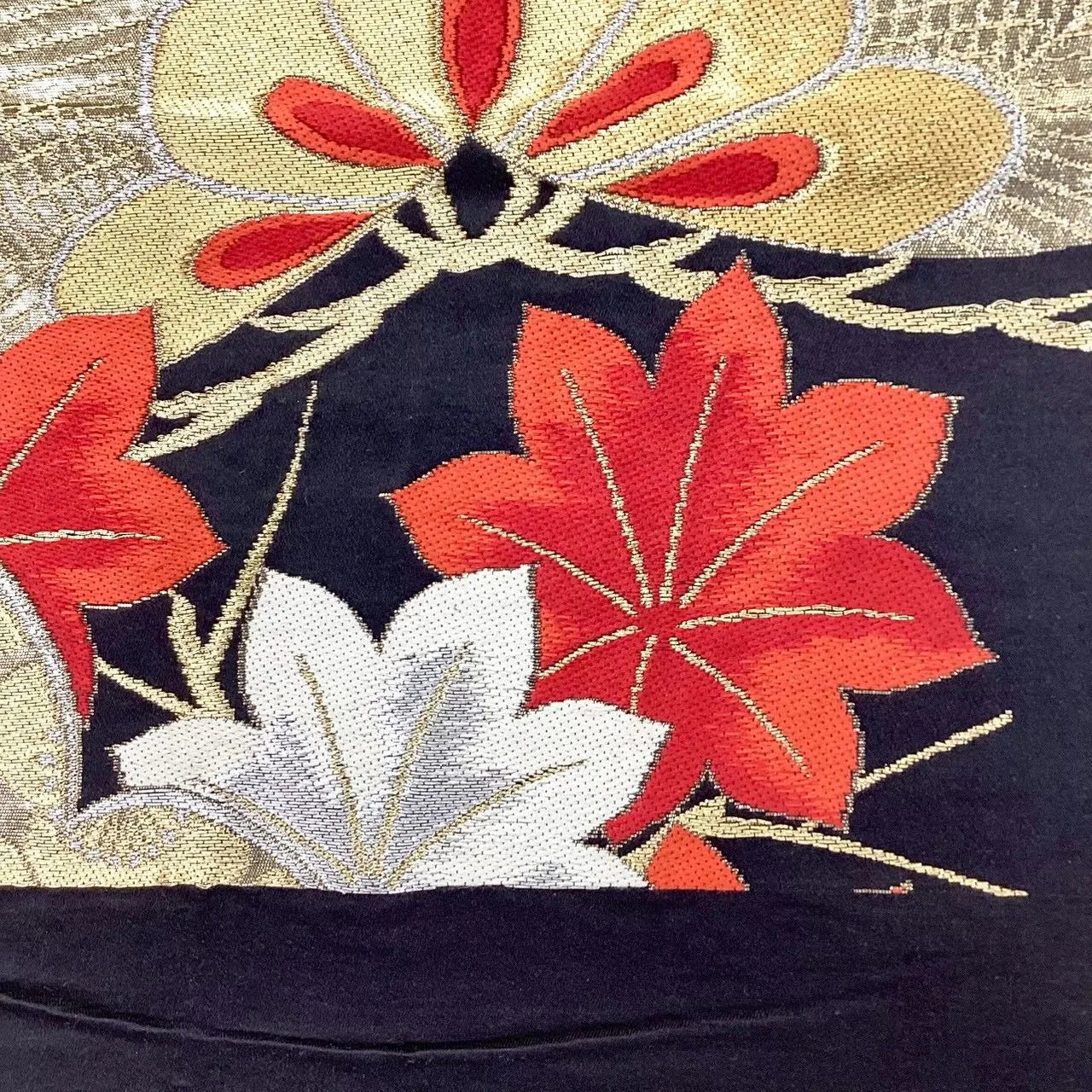 6700# Japanese Vintage Fukuro Obi Belt Kimono Fabric Silk Traditional Black