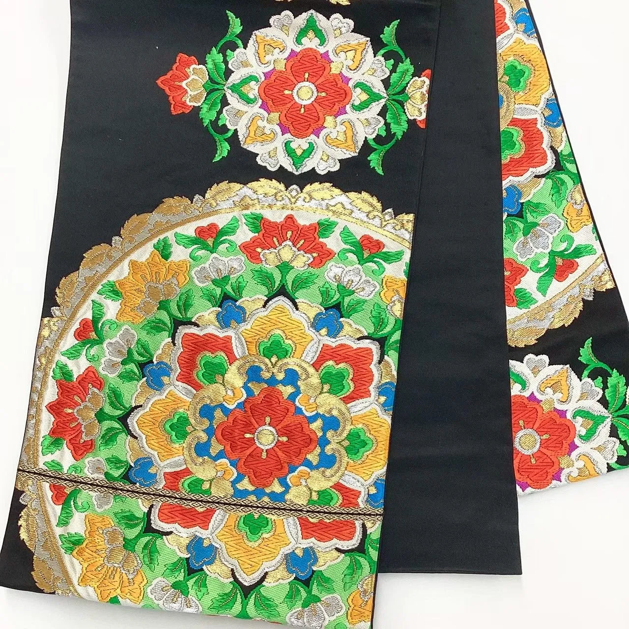 6701# Japanese Vintage Fukuro Obi Belt Kimono Fabric Silk Traditional Embroidery　