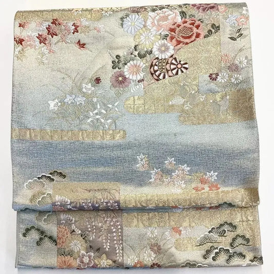 6683# Japanese Vintage Fukuro Obi Belt Kimono Fabric Silk Traditional