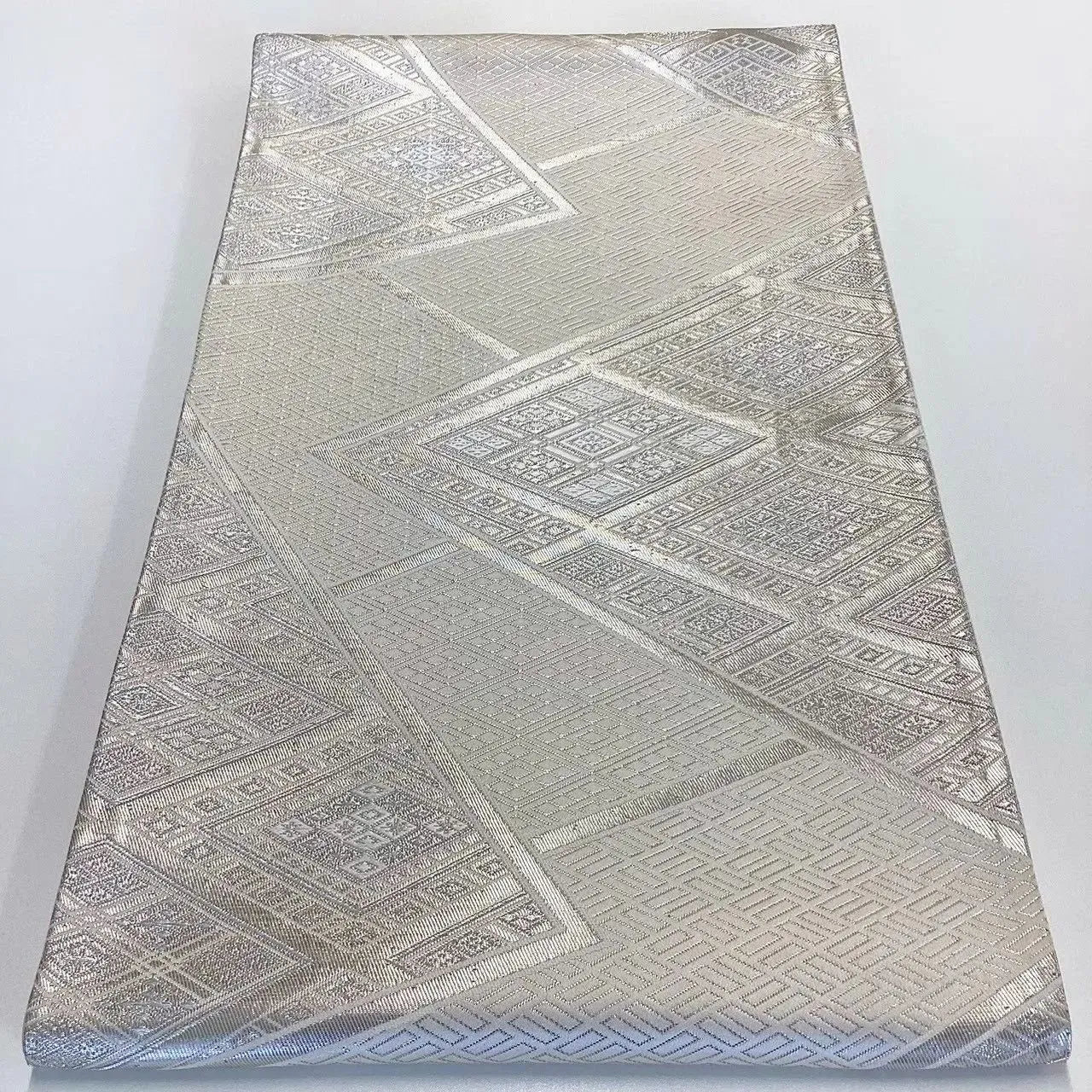 6688# Japanese Vintage Fukuro Obi Belt Kimono Fabric Silk Traditional Silver　