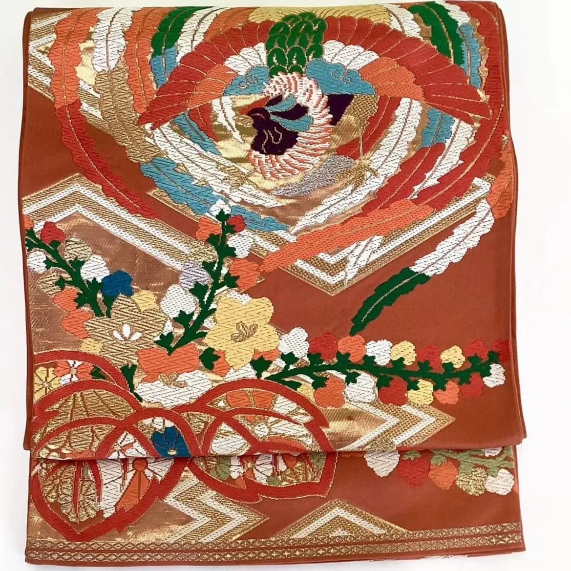 6689# Japanese Vintage Fukuro Obi Belt Kimono Fabric Silk Traditional Embroidery