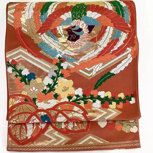 6689# Japanese Vintage Fukuro Obi Belt Kimono Fabric Silk Traditional Embroidery