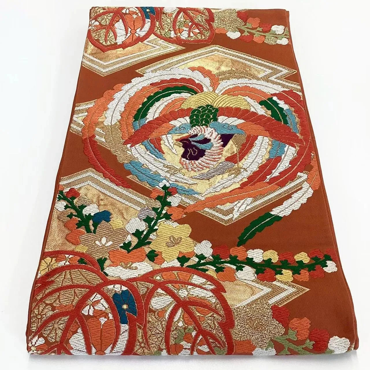 6689# Japanese Vintage Fukuro Obi Belt Kimono Fabric Silk Traditional Embroidery