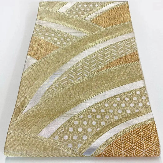 6690# Japanese Vintage Fukuro Obi Belt Kimono Fabric Silk Traditional Gold