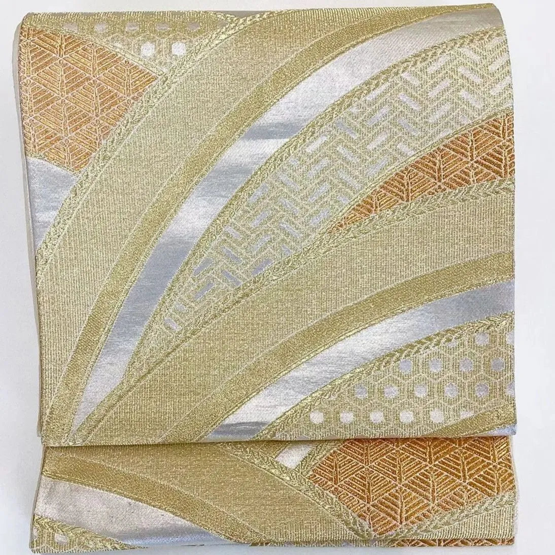 6690# Japanese Vintage Fukuro Obi Belt Kimono Fabric Silk Traditional Gold