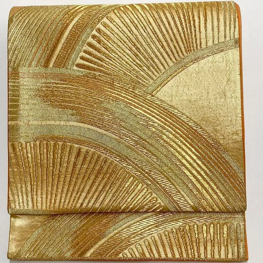 6693# Japanese Vintage Fukuro Obi Belt Kimono Fabric Silk Traditional Gold