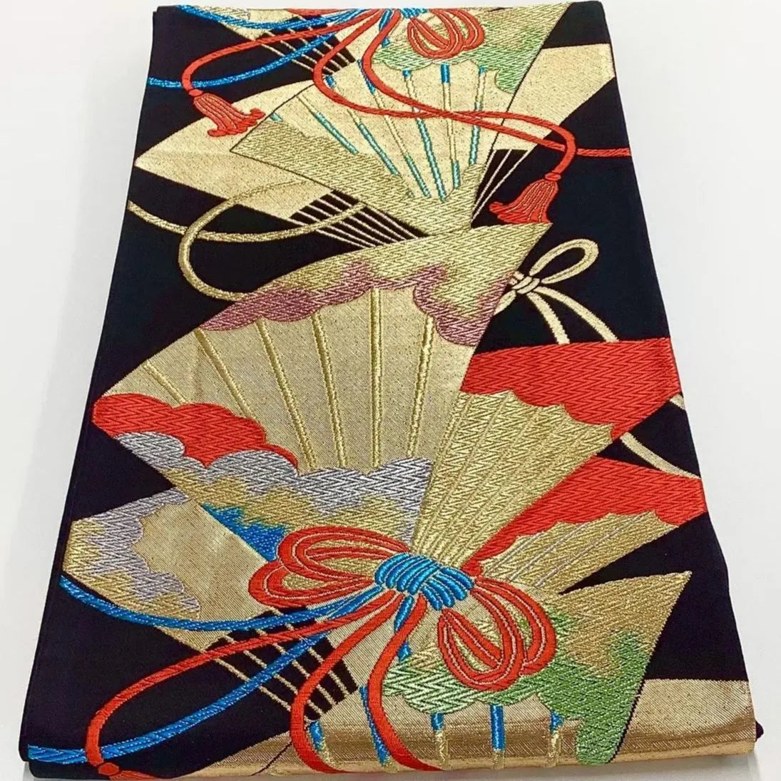 6694# Japanese Vintage Fukuro Obi Belt Kimono Fabric Silk Traditional Black