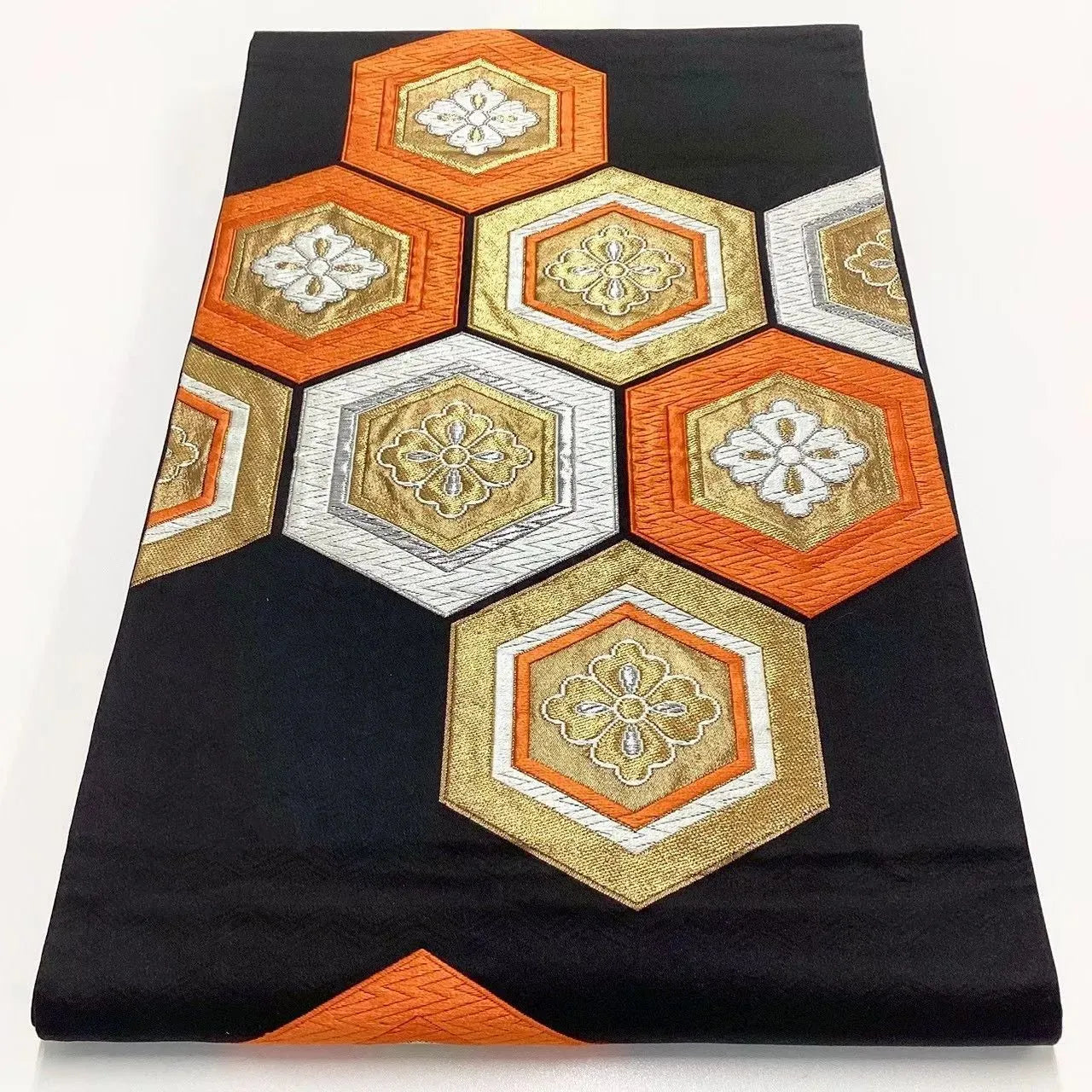 6695# Japanese Vintage Fukuro Obi Belt Kimono Fabric Silk Traditional Black