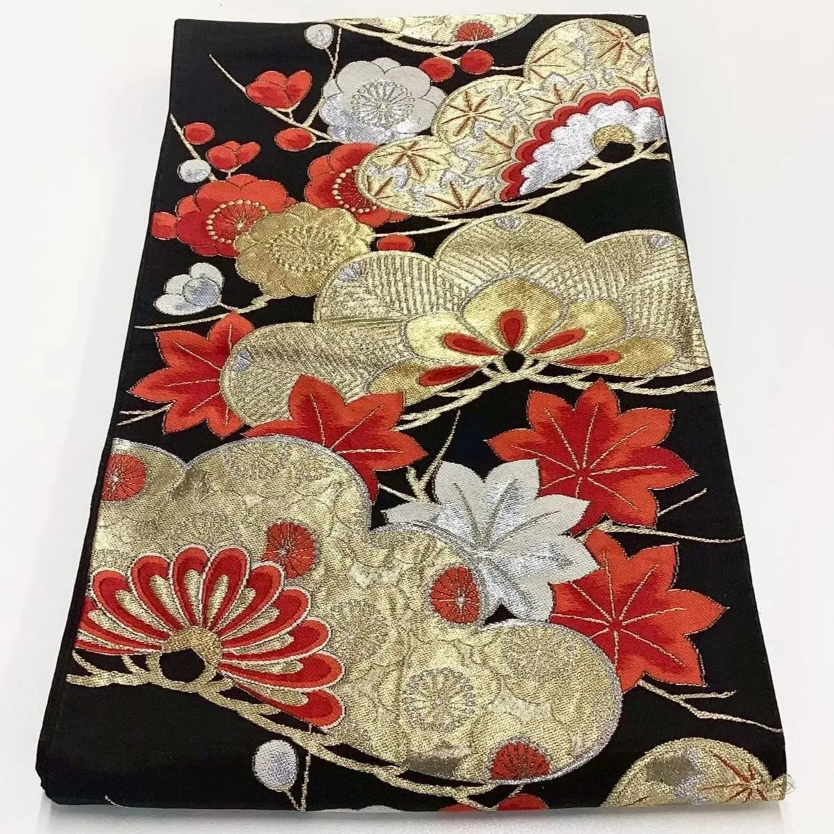 6700# Japanese Vintage Fukuro Obi Belt Kimono Fabric Silk Traditional Black