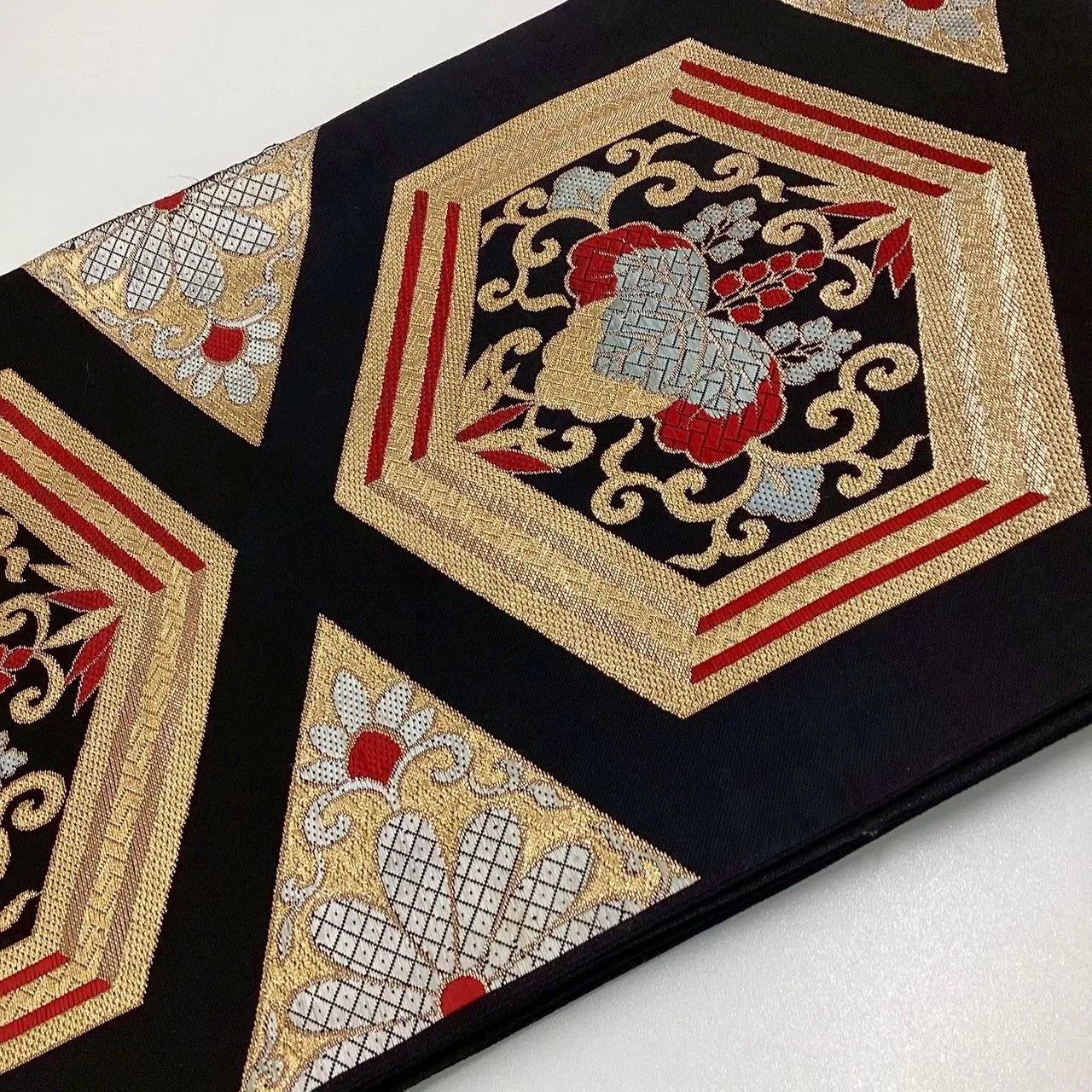 6705# Japanese Vintage Fukuro Obi Belt Kimono Fabric Silk Traditional Black