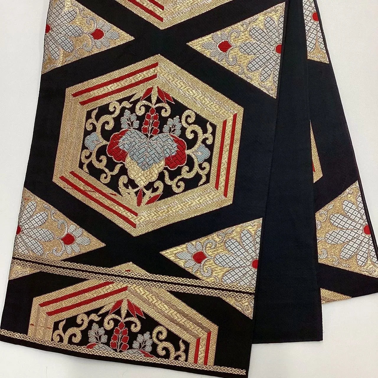 6705# Japanese Vintage Fukuro Obi Belt Kimono Fabric Silk Traditional Black