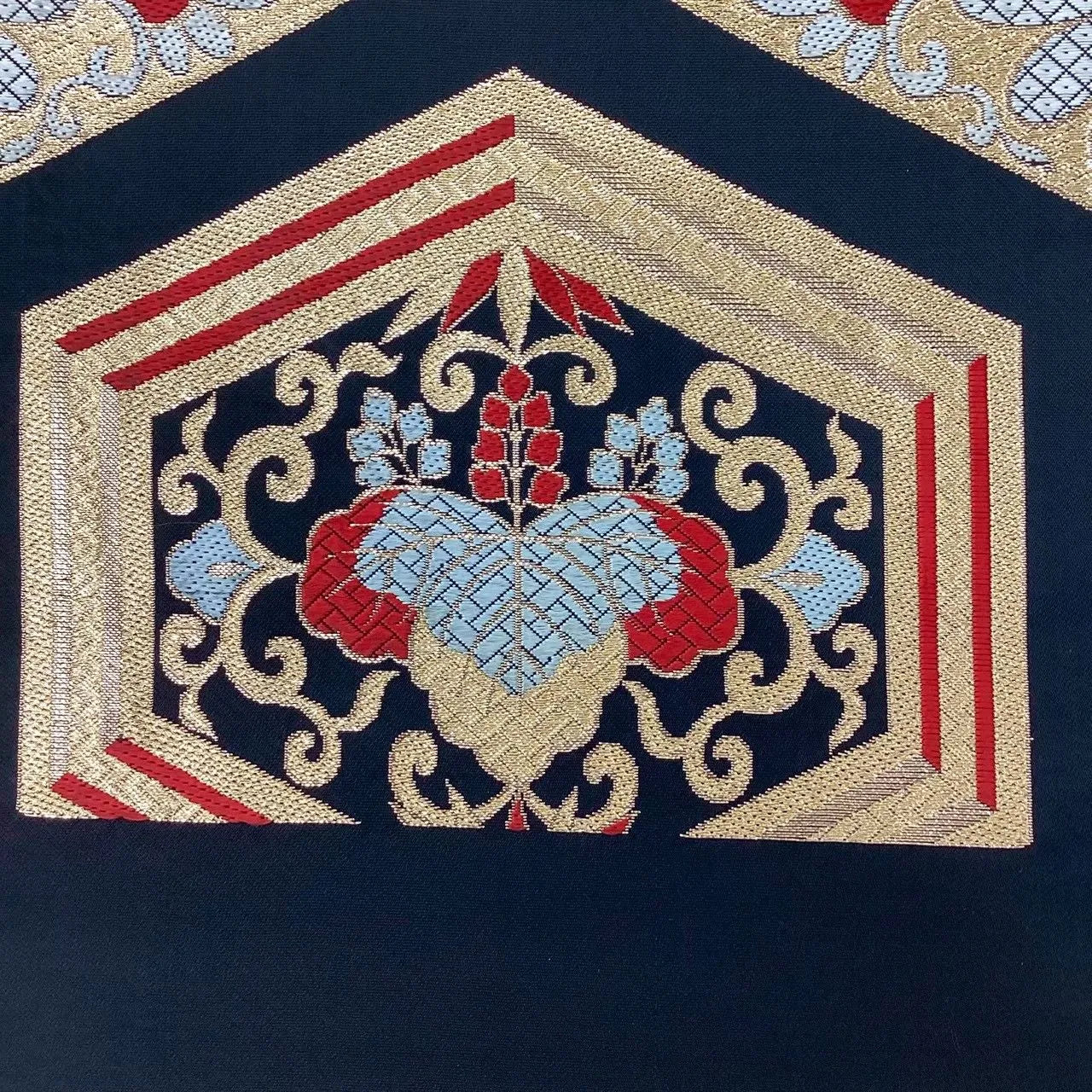 6705# Japanese Vintage Fukuro Obi Belt Kimono Fabric Silk Traditional Black