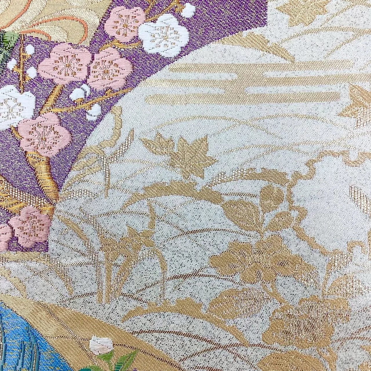 6707# Japanese Vintage Fukuro Obi Belt Kimono Fabric Silk Traditional Gold