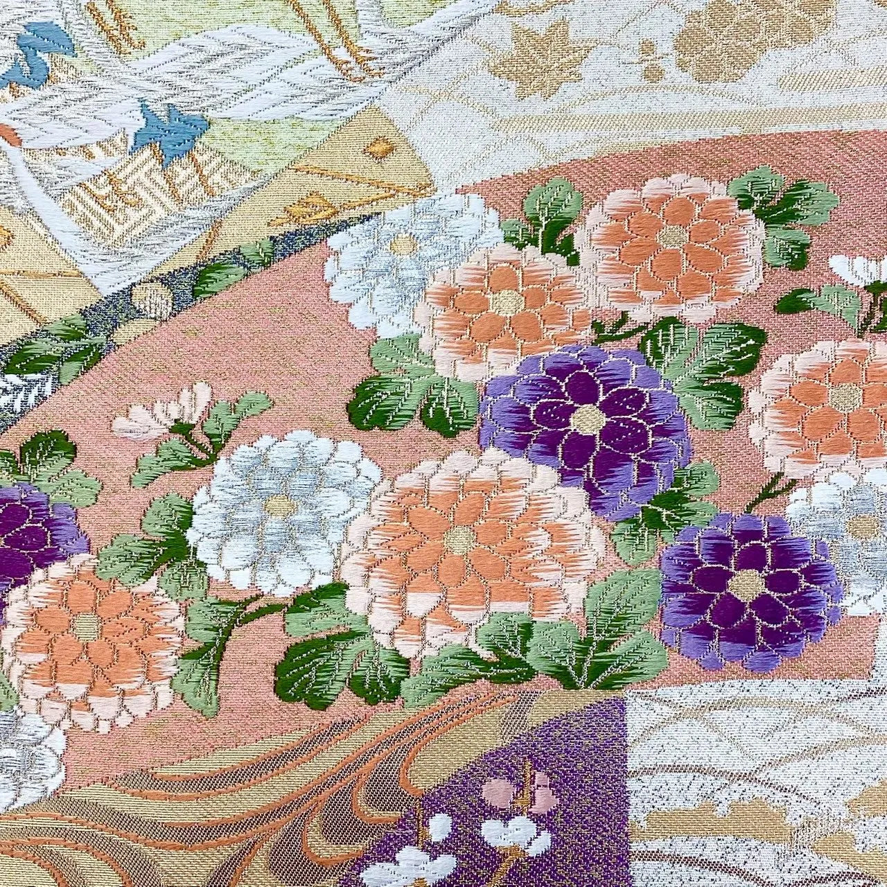 6707# Japanese Vintage Fukuro Obi Belt Kimono Fabric Silk Traditional Gold