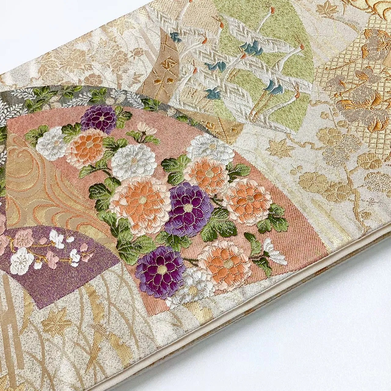 6707# Japanese Vintage Fukuro Obi Belt Kimono Fabric Silk Traditional Gold