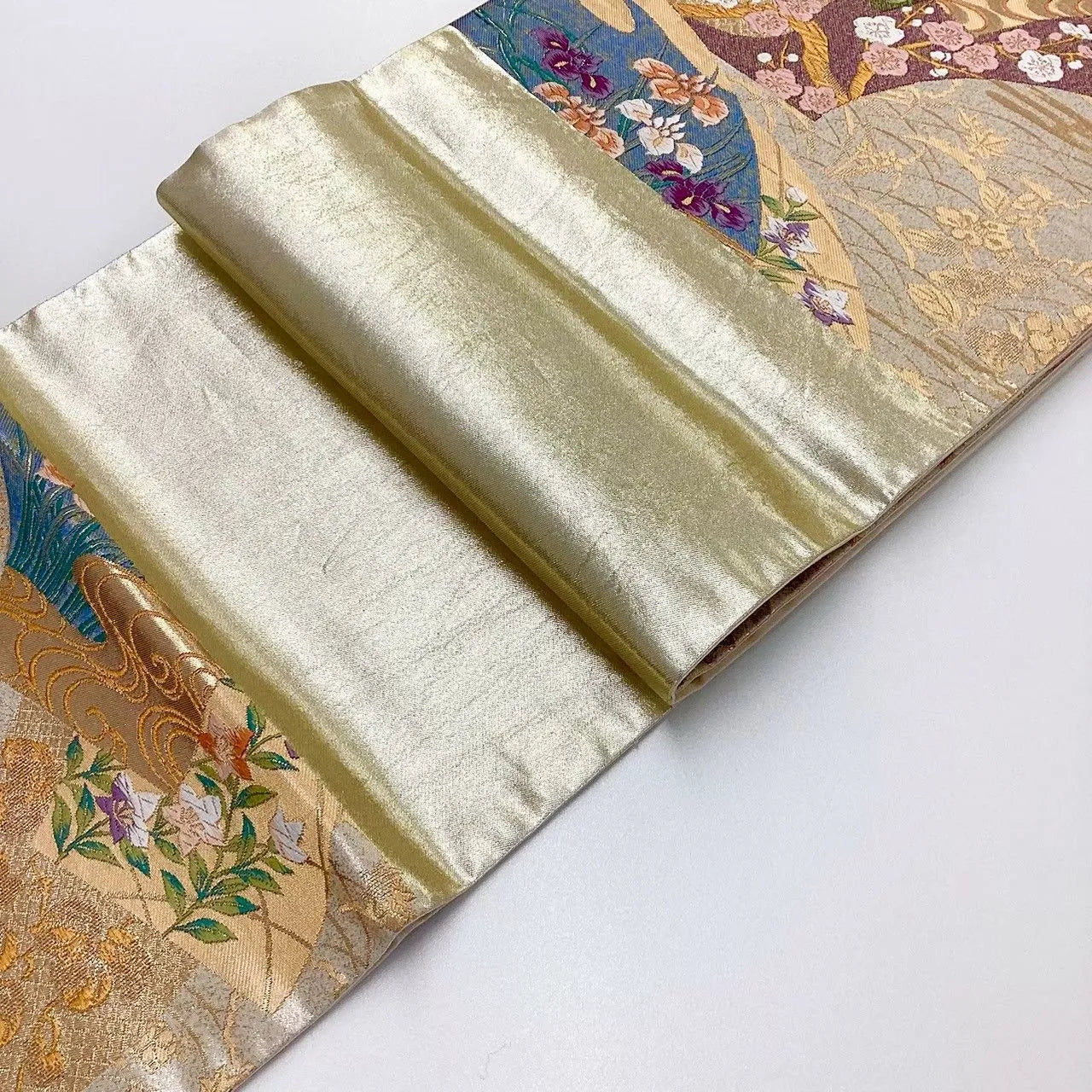6707# Japanese Vintage Fukuro Obi Belt Kimono Fabric Silk Traditional Gold