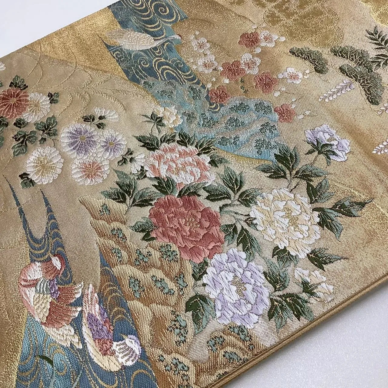 6708# Japanese Vintage Fukuro Obi Belt Kimono Fabric Silk Traditional Gold