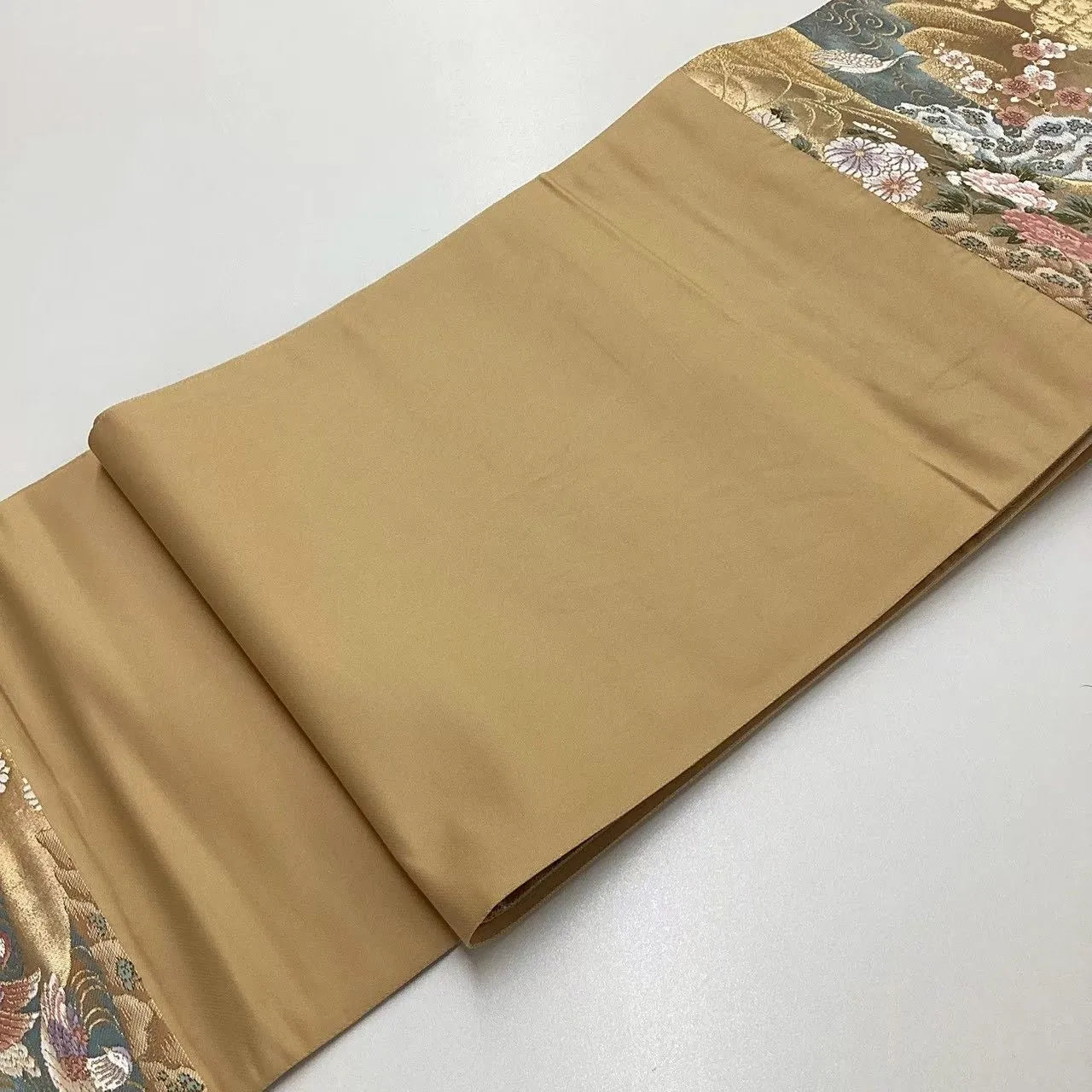 6708# Japanese Vintage Fukuro Obi Belt Kimono Fabric Silk Traditional Gold
