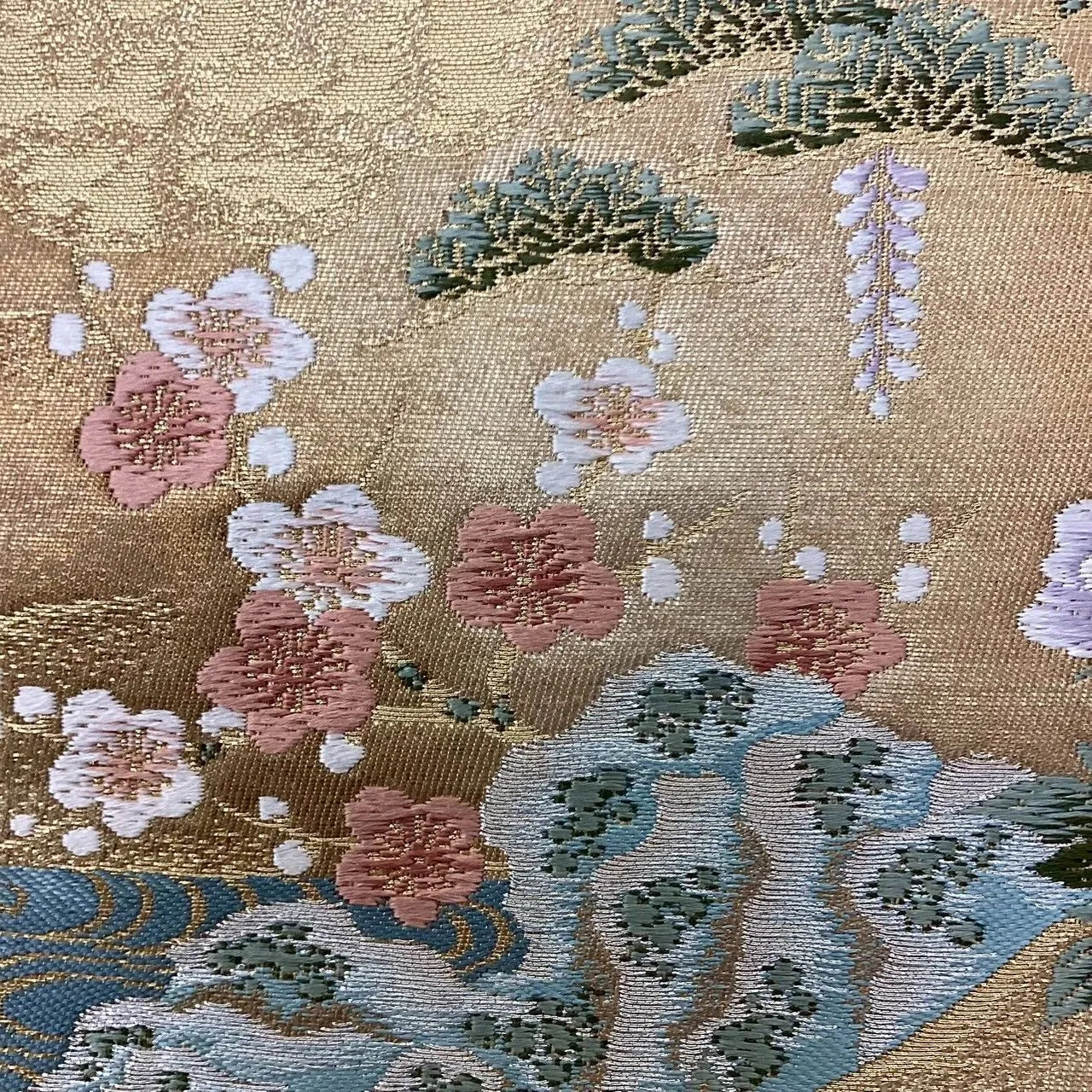 6708# Japanese Vintage Fukuro Obi Belt Kimono Fabric Silk Traditional Gold