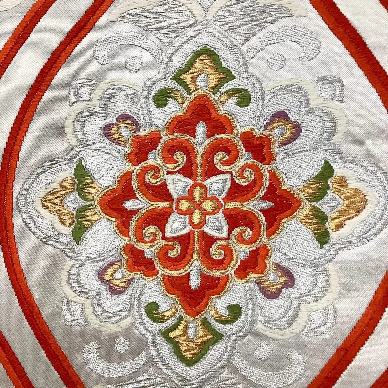 6710# Japanese Vintage Fukuro Obi Belt Kimono Fabric Silk Traditional Silver