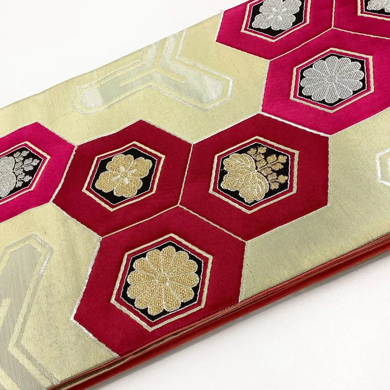 6711# Japanese Vintage Fukuro Obi Belt Kimono Fabric Silk Traditional Silver