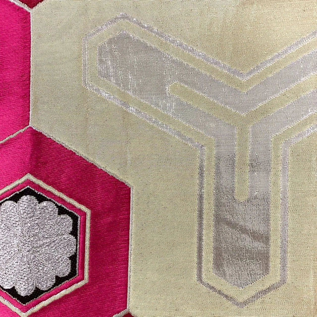 6711# Japanese Vintage Fukuro Obi Belt Kimono Fabric Silk Traditional Silver