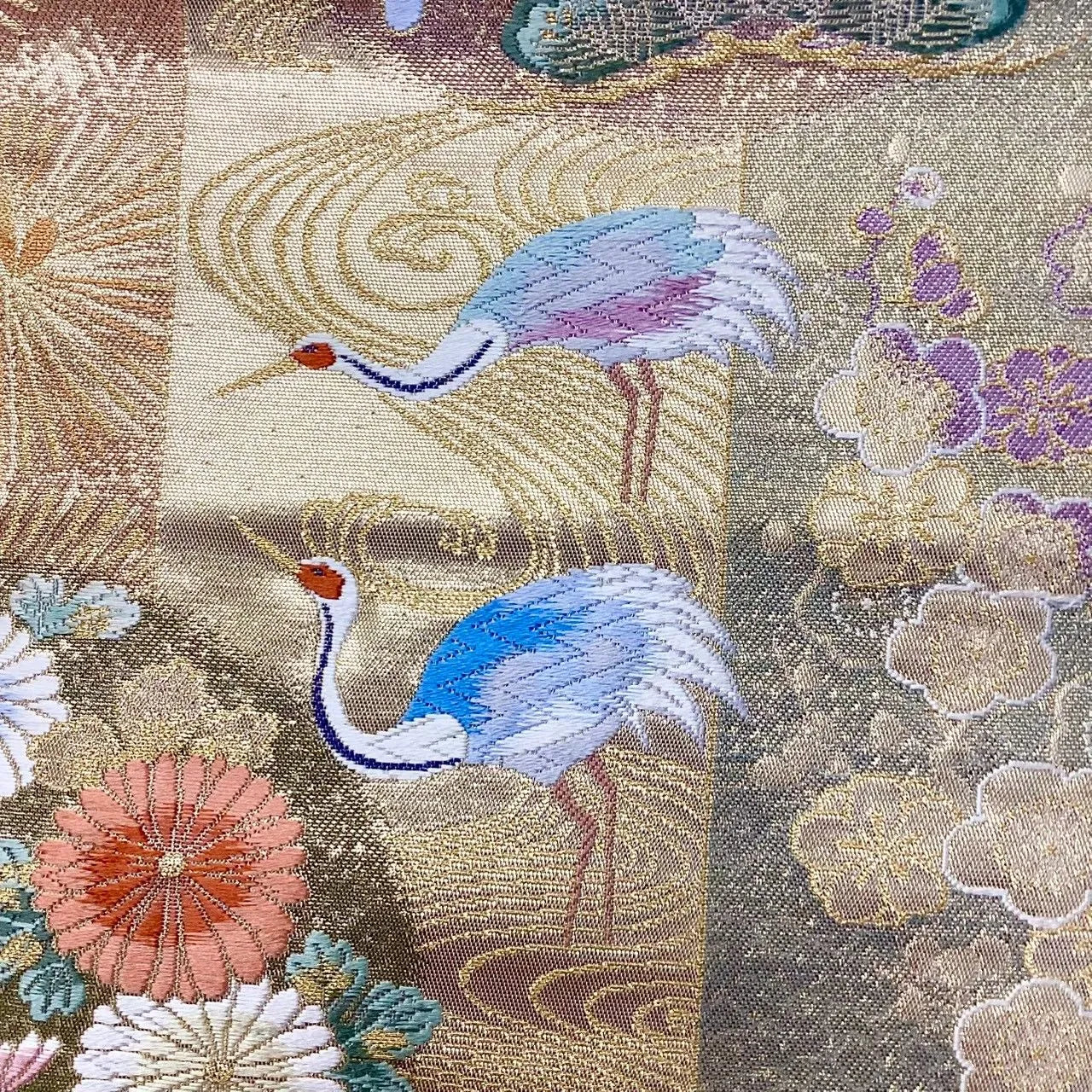 6716# Japanese Vintage Fukuro Obi Belt Kimono Fabric Silk Traditional Gold