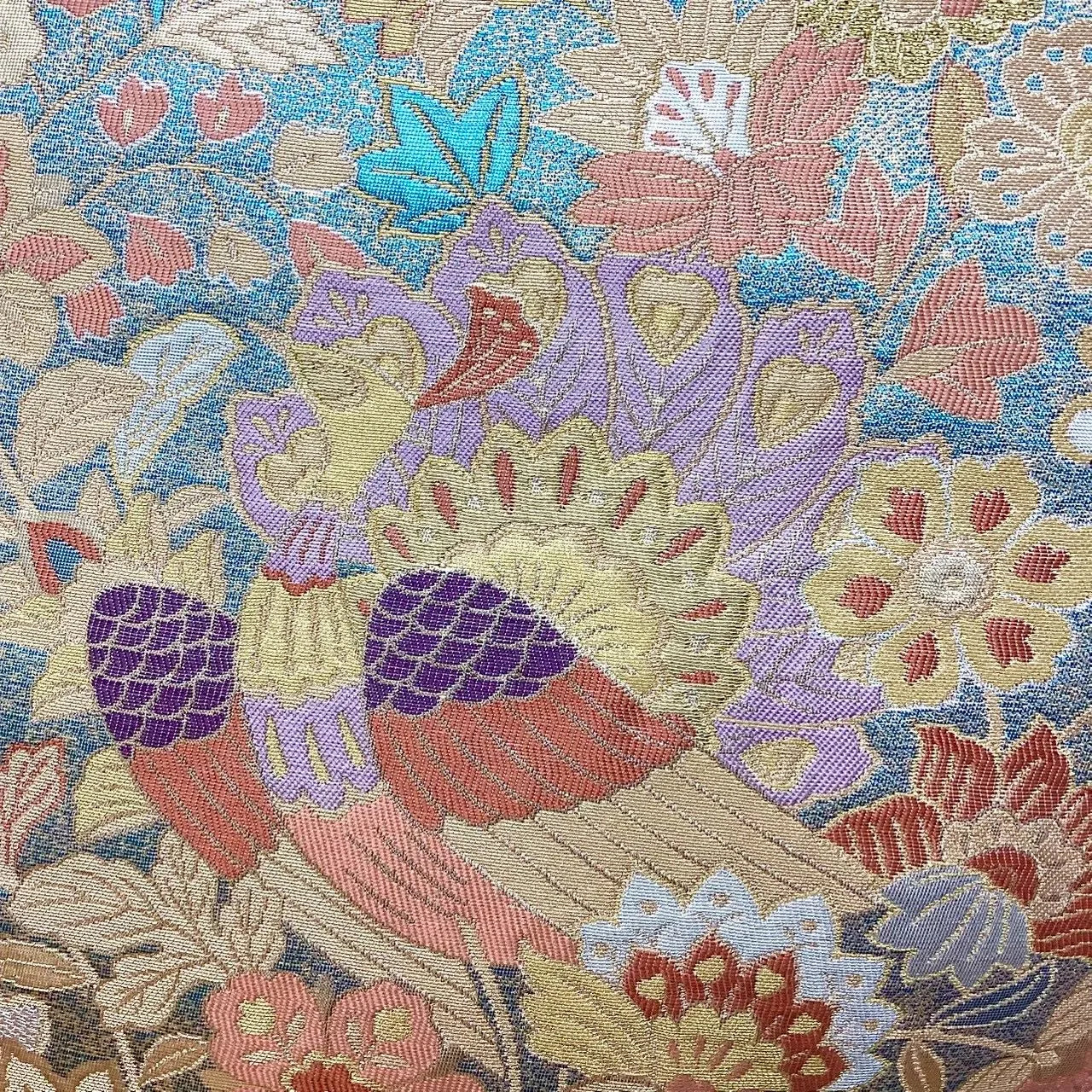 6718# Japanese Vintage Fukuro Obi Belt Kimono Fabric Silk Traditional Gold