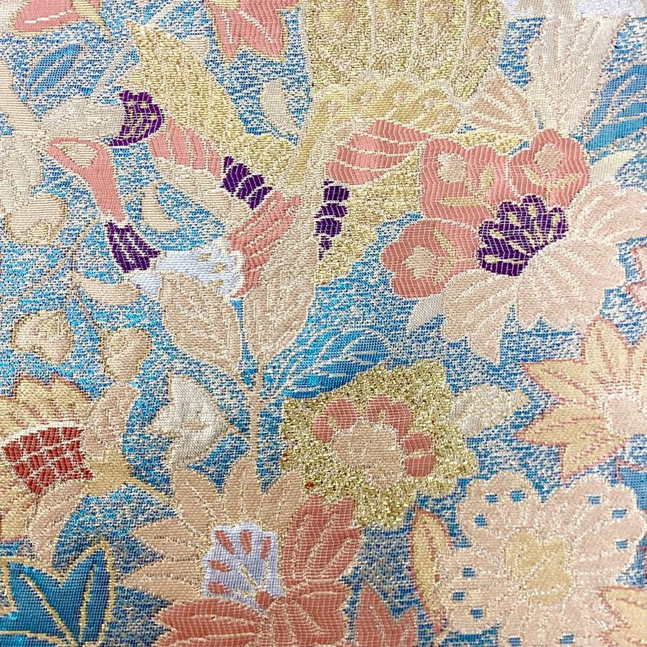 6718# Japanese Vintage Fukuro Obi Belt Kimono Fabric Silk Traditional Gold