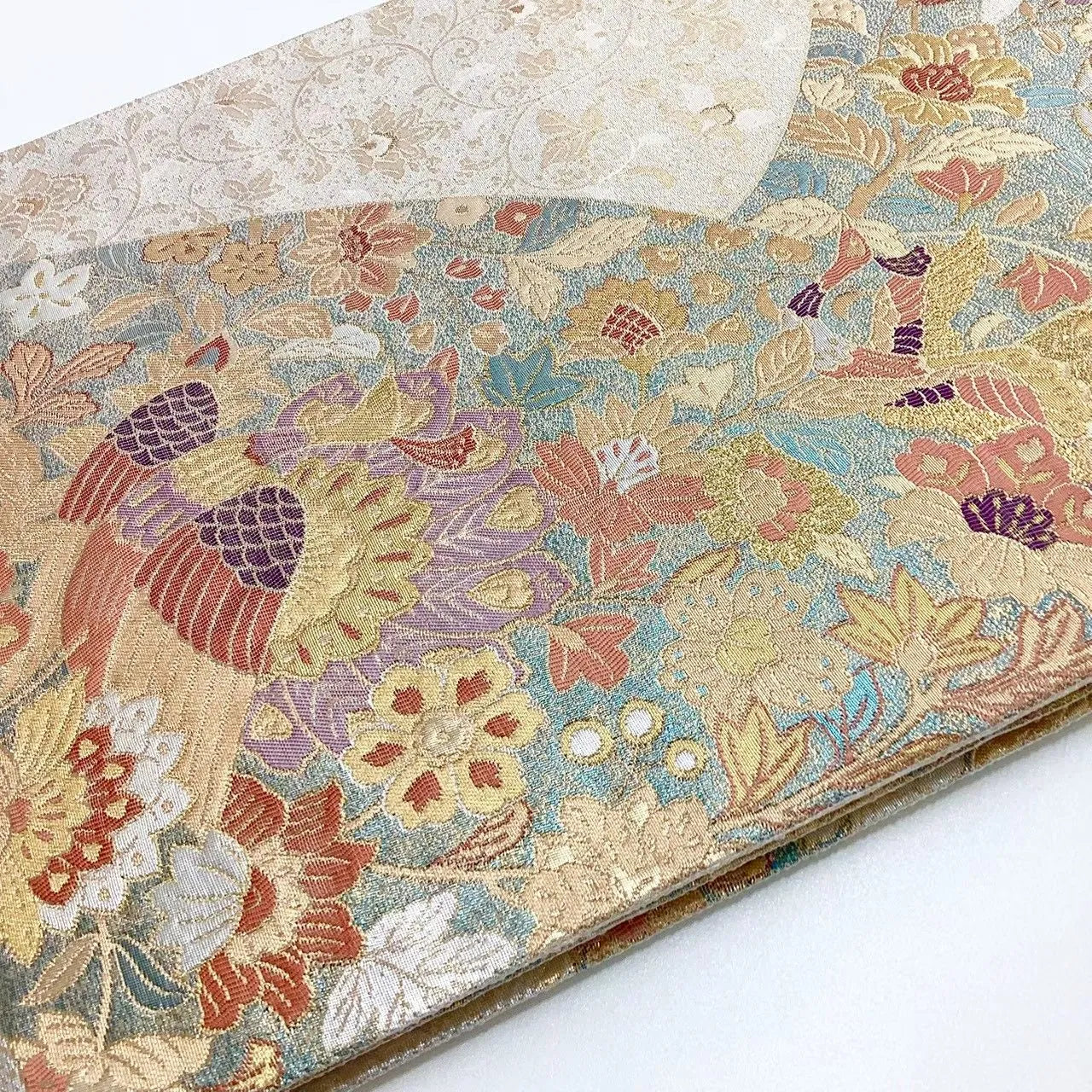 6718# Japanese Vintage Fukuro Obi Belt Kimono Fabric Silk Traditional Gold