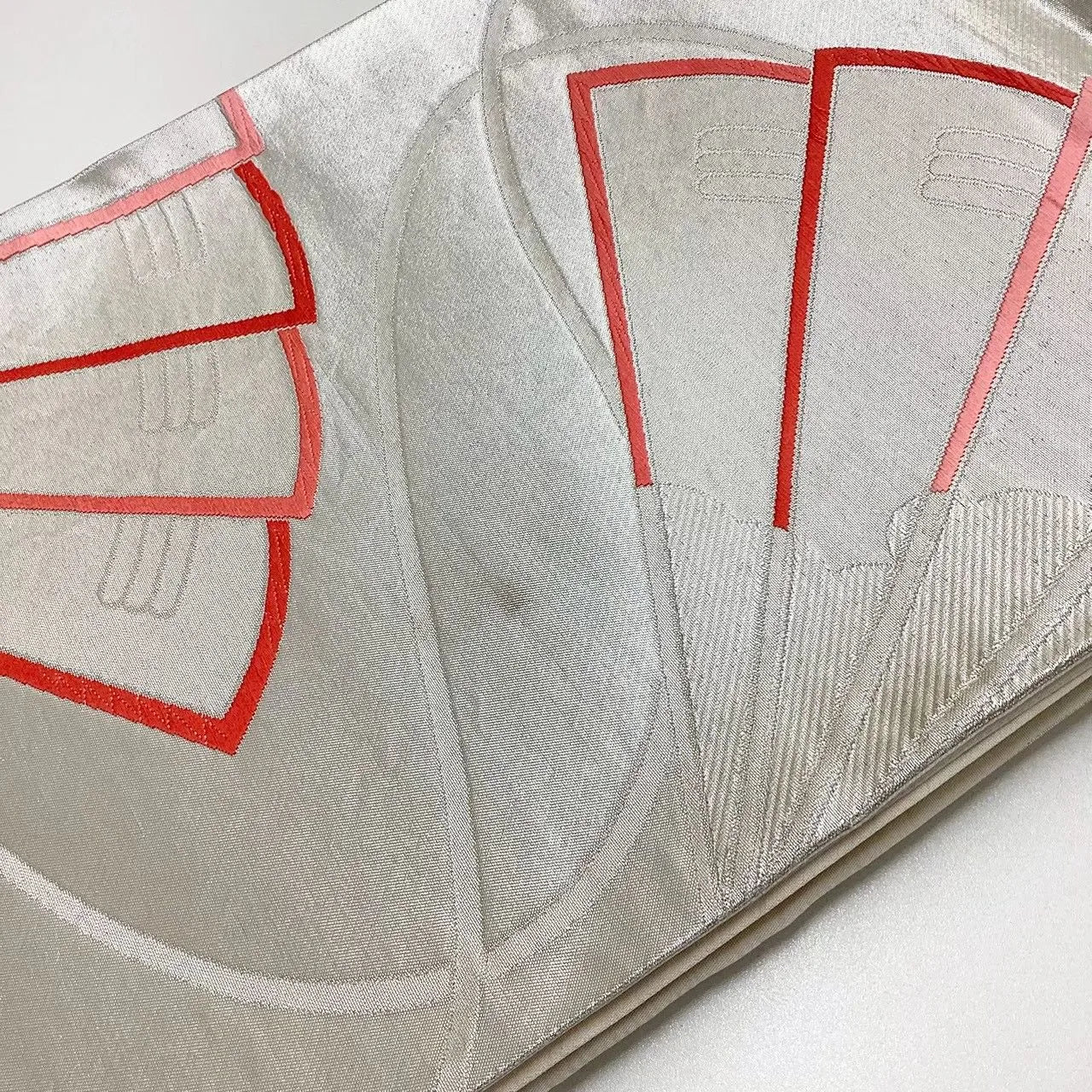 6719# Japanese Vintage Fukuro Obi Belt Kimono Fabric Silk Traditional Silver