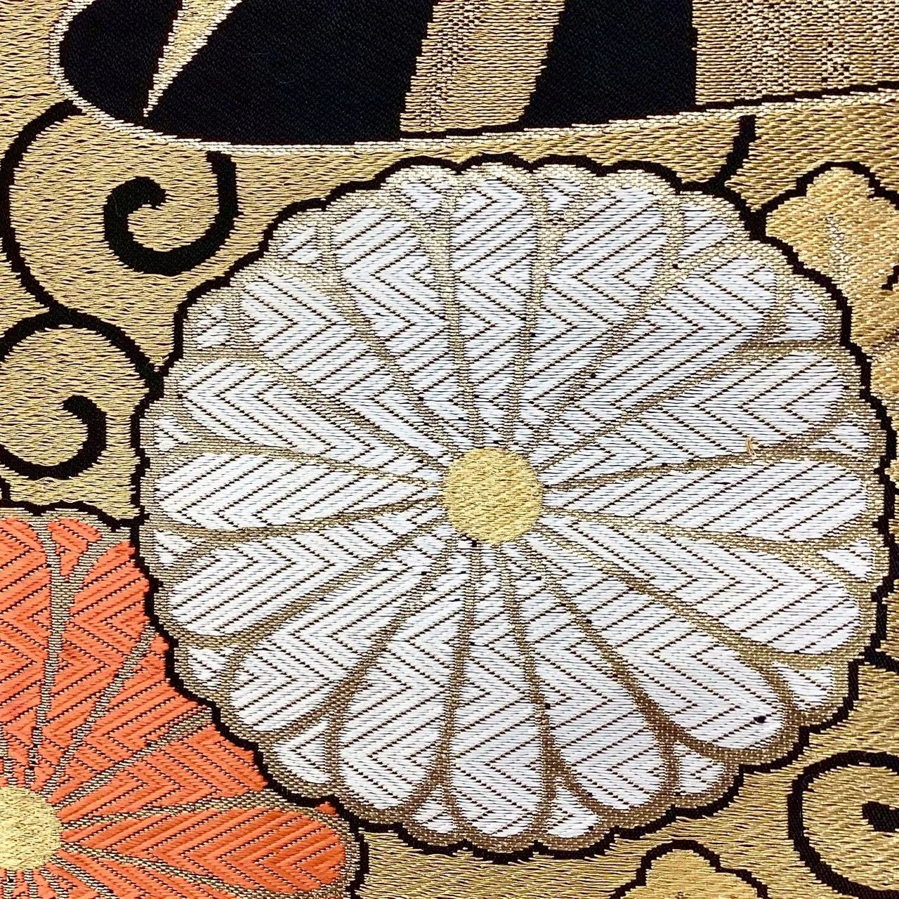 6721# Japanese Vintage Fukuro Obi Belt Kimono Fabric Silk Traditional Black　