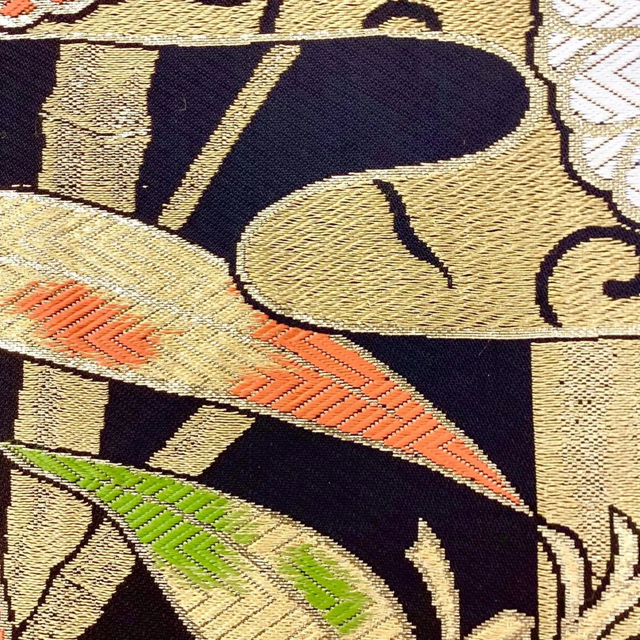 6721# Japanese Vintage Fukuro Obi Belt Kimono Fabric Silk Traditional Black　