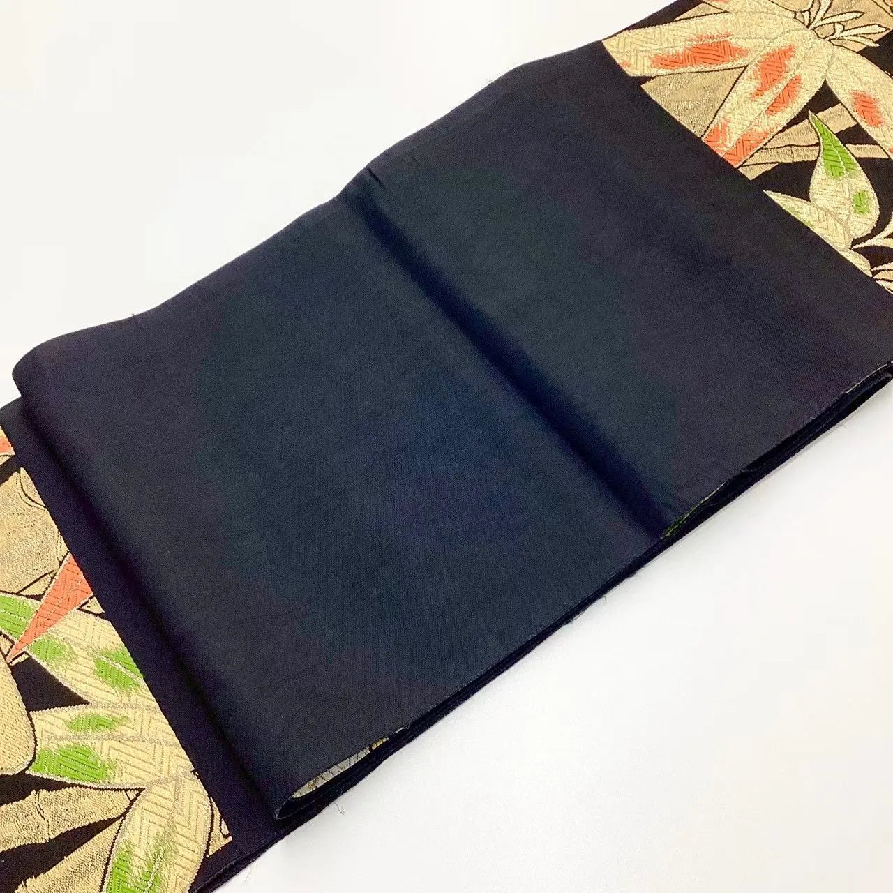 6721# Japanese Vintage Fukuro Obi Belt Kimono Fabric Silk Traditional Black　