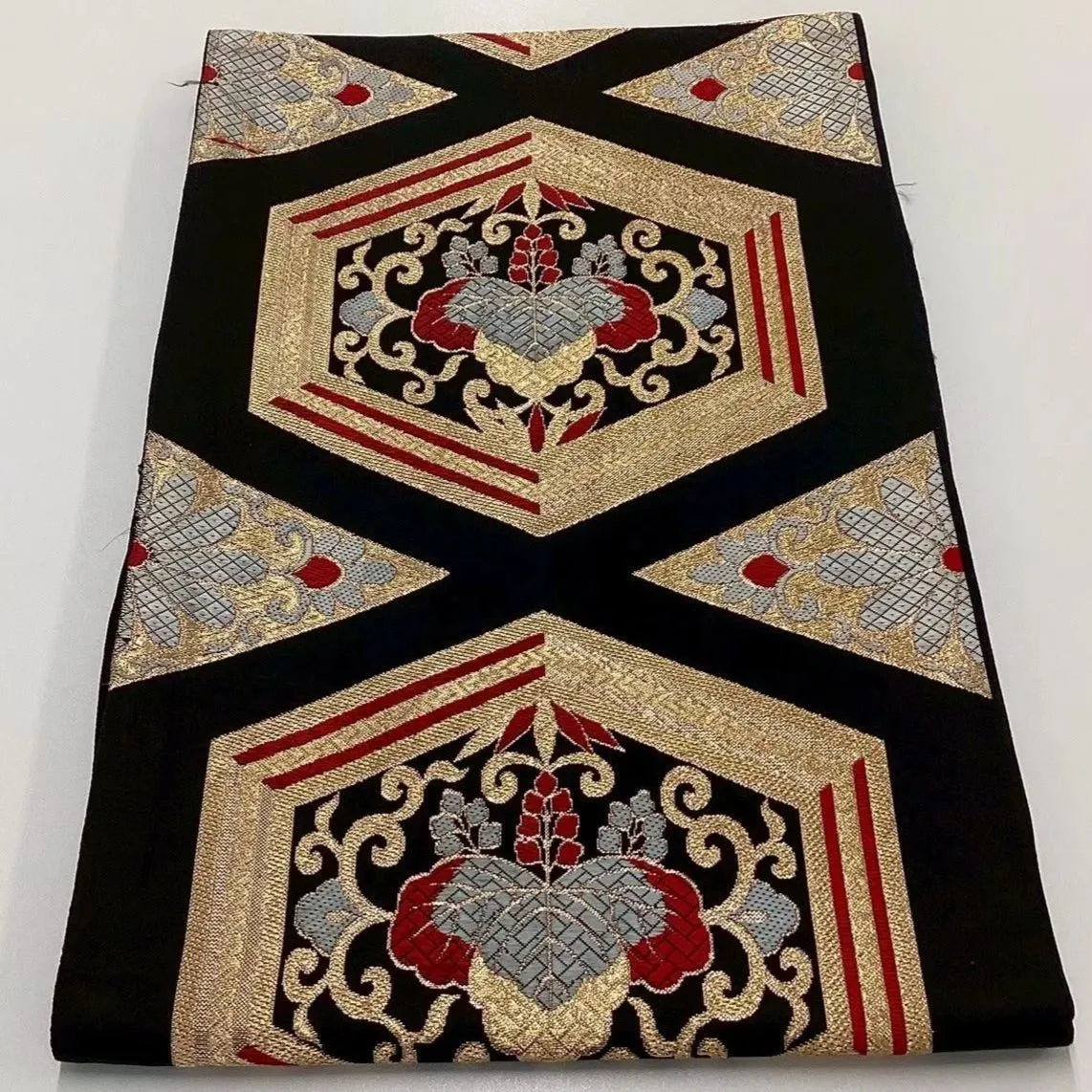 6705# Japanese Vintage Fukuro Obi Belt Kimono Fabric Silk Traditional Black
