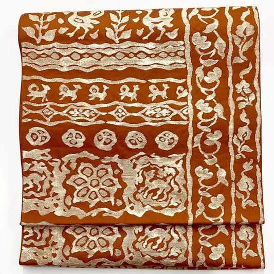 6715# Japanese Vintage Fukuro Obi Belt Kimono Fabric Silk Traditional